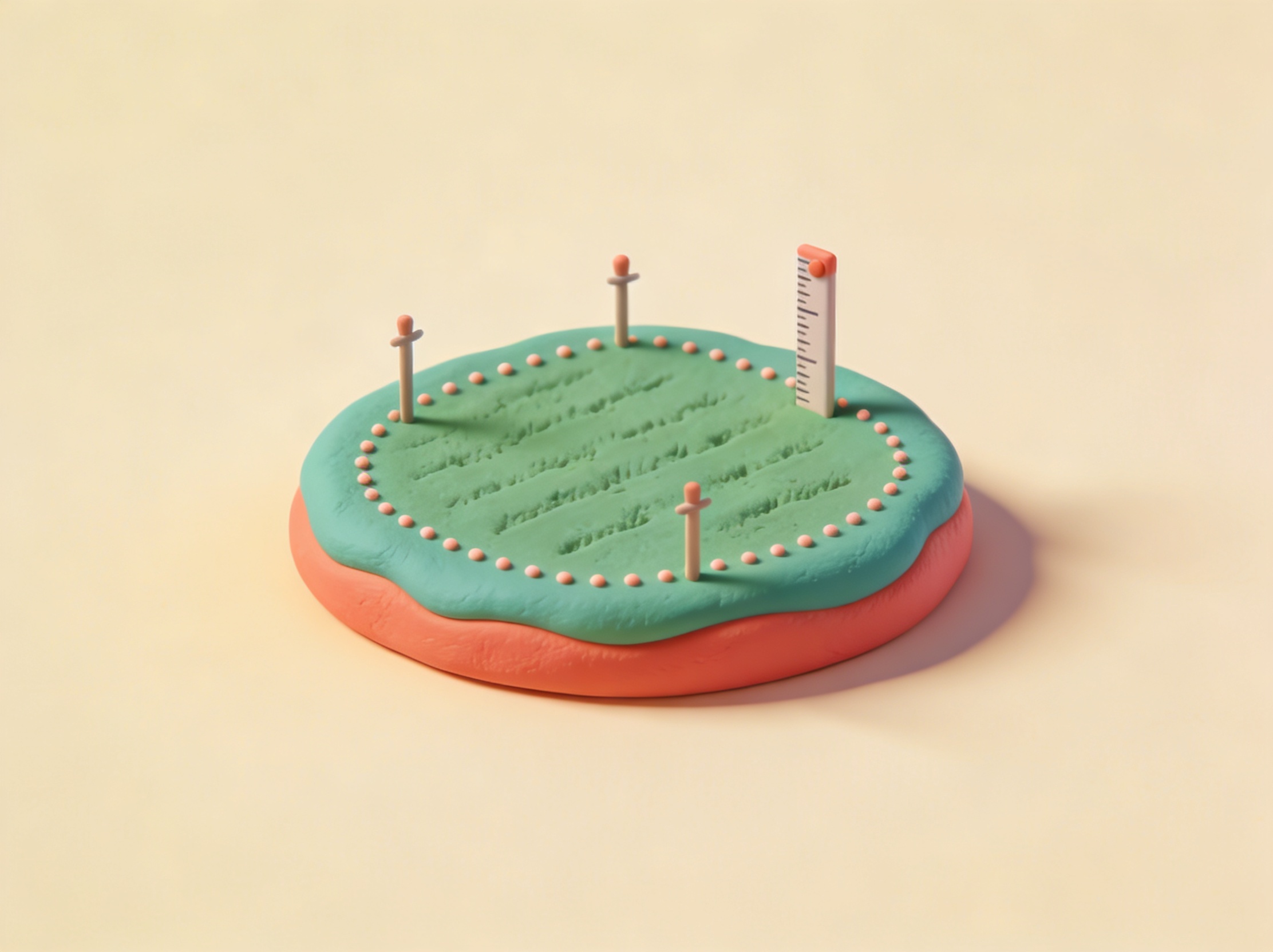 3D-illustrasjon av et jordstykke med målepinner – arealenheter