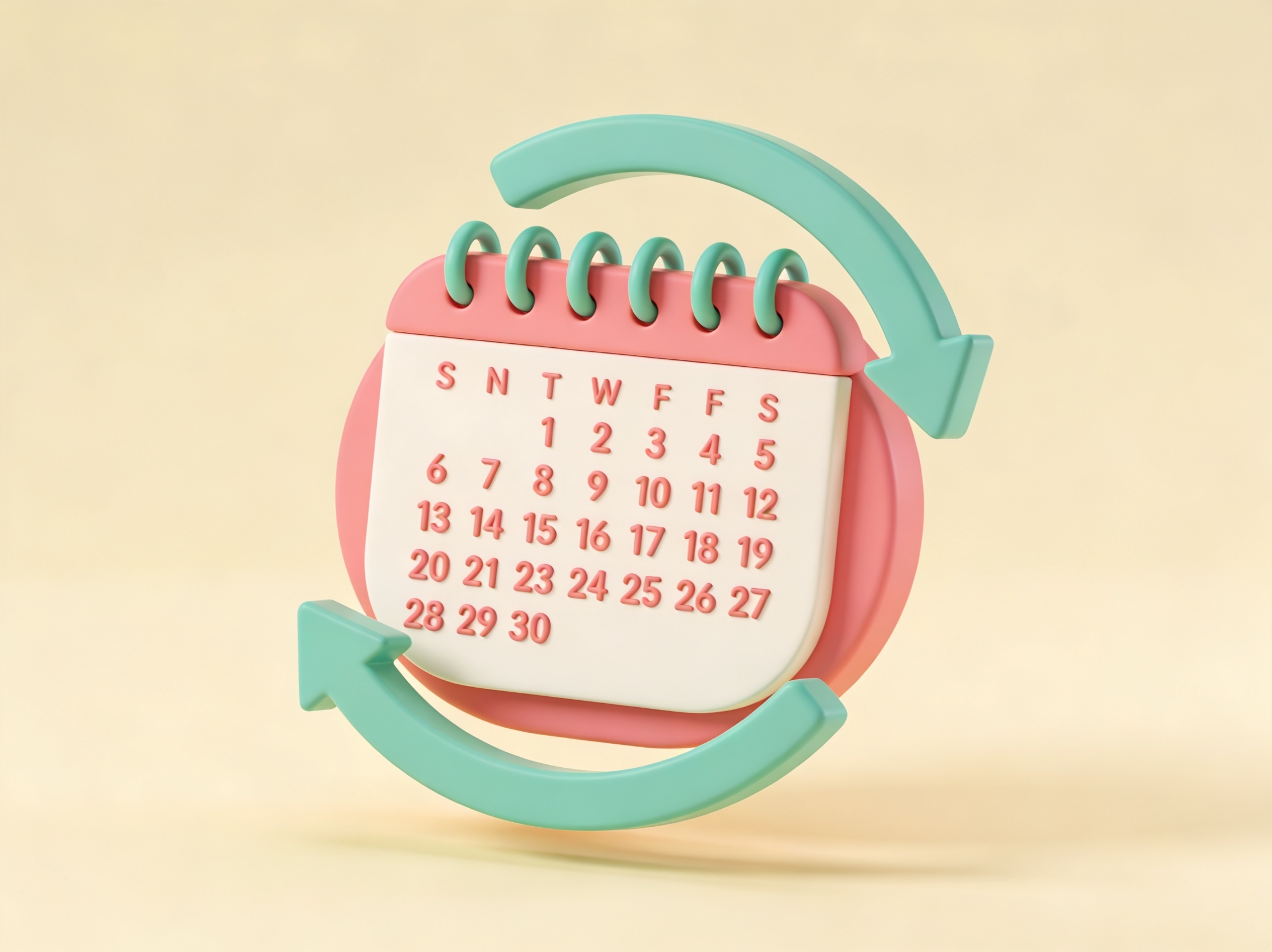 3D-illustrasjon av en kalender med en syklus-ring – menstruasjonskalkulator